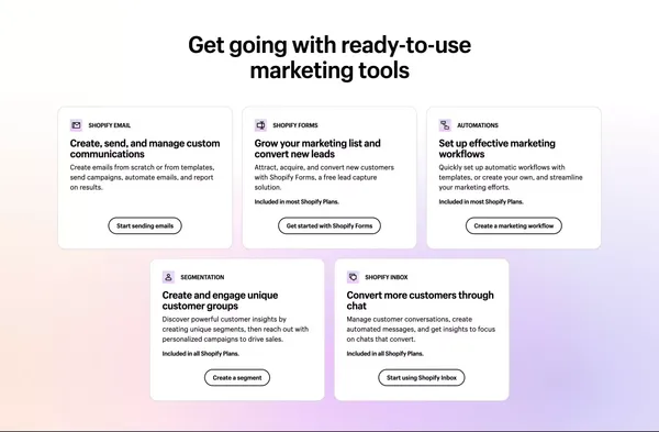 Boost customer engagement and drive more sales with Shopify Marketing Tools - Shopify USA - Landing design inspiration