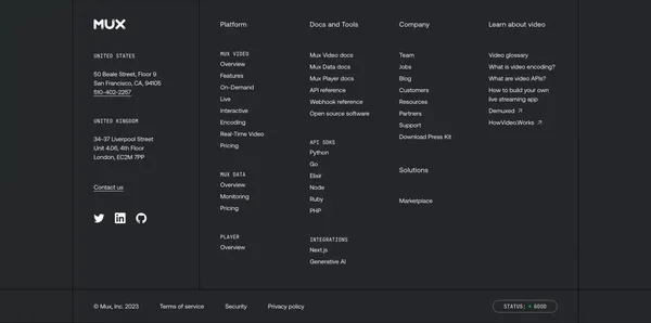 The Internet's video infrastructure | Mux - Landing design inspiration