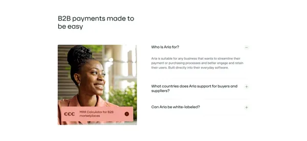 Aria – Build better B2B payment experiences - Landing design inspiration