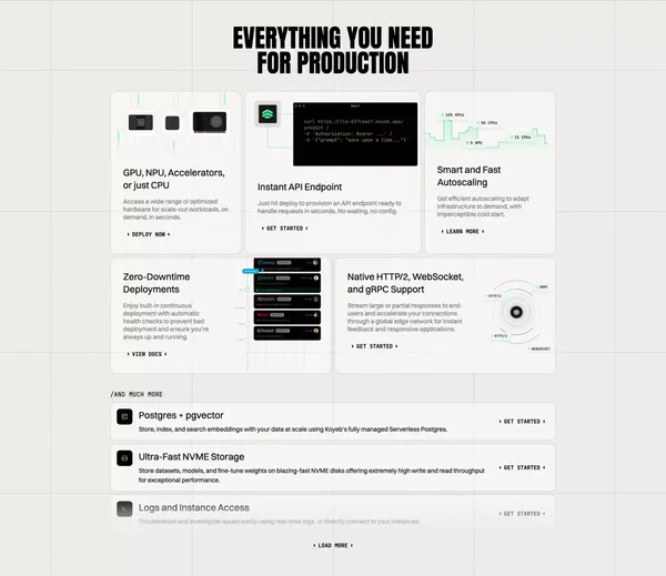 Koyeb: High-performance Infrastructure for APIs, Inference, and Databases - Landing design inspiration