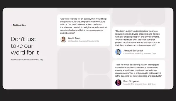 No-Code Agency & Webflow Partner for Ambitious Brands | Cut the Code - Landing design inspiration
