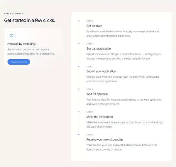 Baseflow. The fastest Citizenship by Investment. - Landing design inspiration