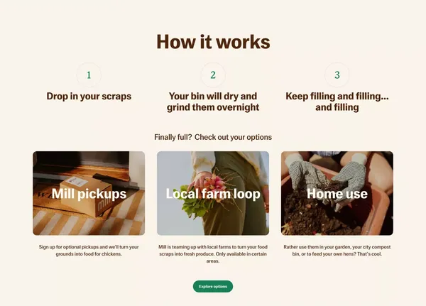 Mill: never waste food again - Landing design inspiration