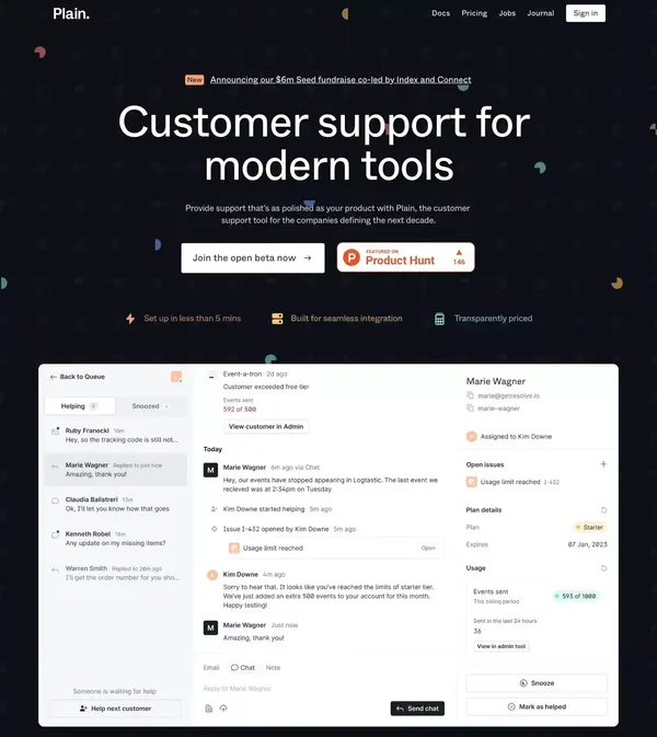 Plain - Customer support for modern tools - Landing design inspiration