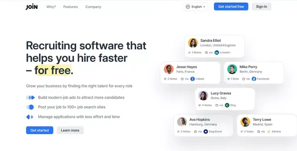 JOIN: Free ATS & Multiposting Tool to Maximize Hiring Success - Landing design inspiration