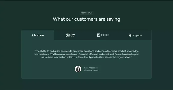 Realm: Win complex deals with Realm’s AI Solutions Engineer - Landing design inspiration