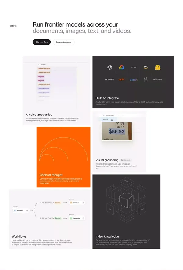 V7 Go | Automate Tasks at Scale with LLMs & Gen AI Workflows - Landing design inspiration