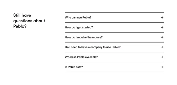 Peblo | Paying creators faster - Landing design inspiration
