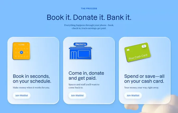 Rise Plasma | Earn More for Every Plasma Donation - Landing design inspiration