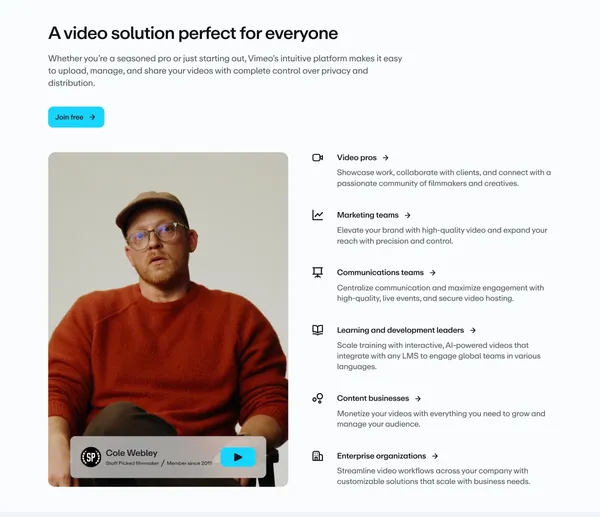 Vimeo AI-Powered Video Platform - Landing design inspiration