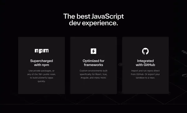 CodeSandbox: Online Code Editor and IDE for Rapid Web Development - Landing design inspiration
