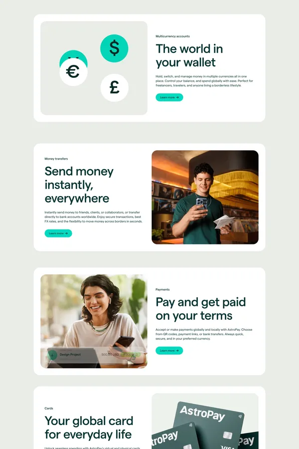Global Payments, Cards & Accounts Without Borders - AstroPay - Landing design inspiration
