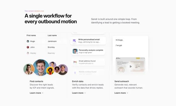 Sendr.ai - The all-in-one Outreach CRM for modern sales teams - Landing design inspiration