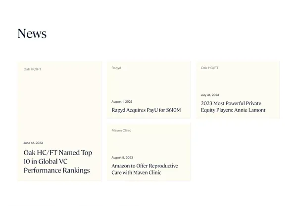 Oak HC/FT | The best connected team in healthcare and fintech - Landing design inspiration