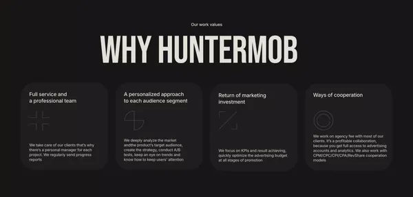 HunterMob — Mobile app marketing agency - Landing design inspiration