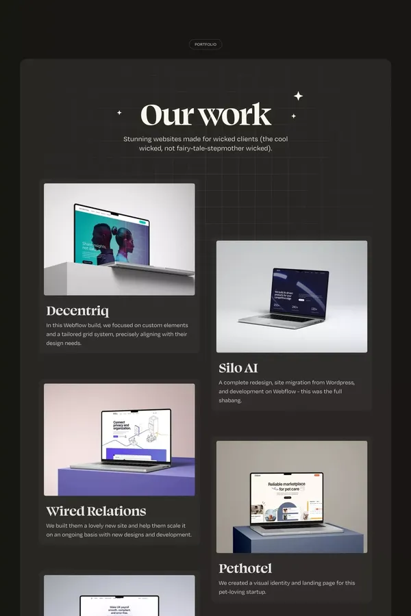 Webflix Studio | Supporting badass marketing teams with top-notch design and development. - Landing design inspiration