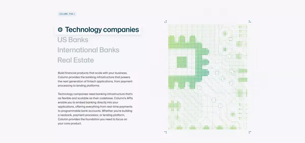 Column — The developer infrastructure bank - Landing design inspiration