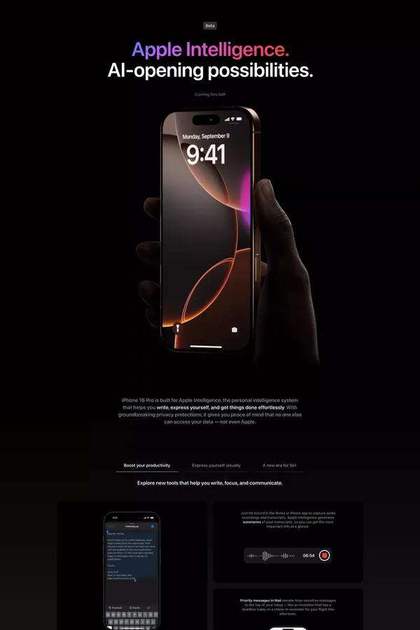 iPhone 16 Pro and iPhone 16 Pro Max - Apple - Landing design inspiration