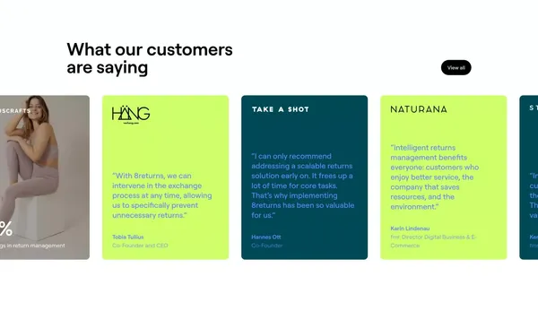 8returns: Smart returns management, loyal customers - Landing design inspiration