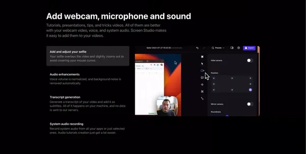 Screen Recorder for macOS. Beautiful videos in minutes | Screen Studio - Landing design inspiration
