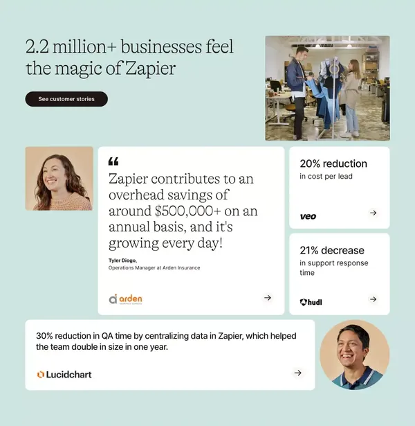 Automate without limits | Zapier - Landing design inspiration