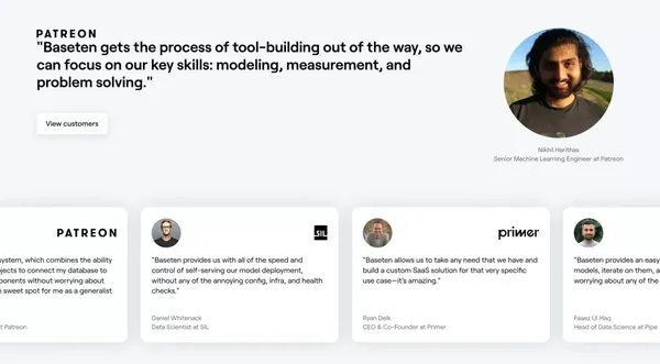 Baseten | Turn ML models into full-stack apps - Landing design inspiration