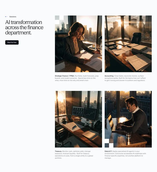 Concourse | AI transformation for finance. - Landing design inspiration
