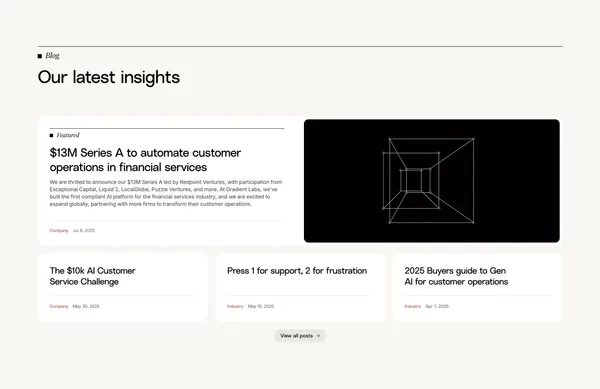 Gradient Labs Â· The only customer ops AI agent built for financial services - Landing design inspiration