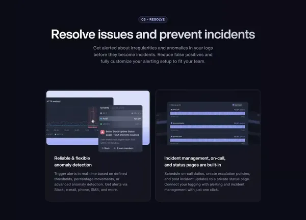 Logs (formerly Logtail) | Better Stack - Landing design inspiration