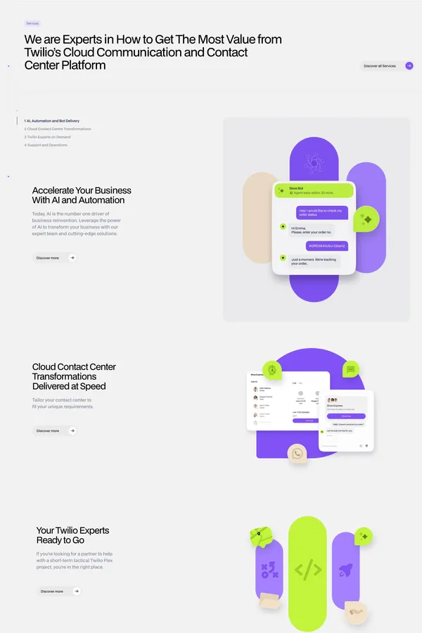 Zing | Twilio Flex Cloud Contact Centre Developers - Landing design inspiration