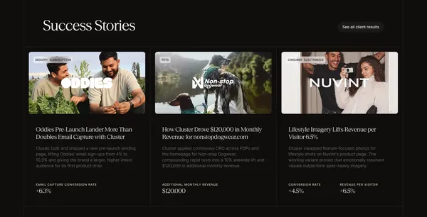 Cluster - Convert more website traffic automatically - Landing design inspiration