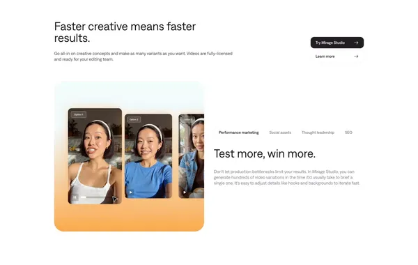 Mirage AI Video | Make Your Best Ideas Possible - Landing design inspiration