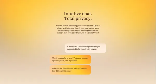 Dawn: AI for Mental Health | 24/7 support for your mind - Landing design inspiration