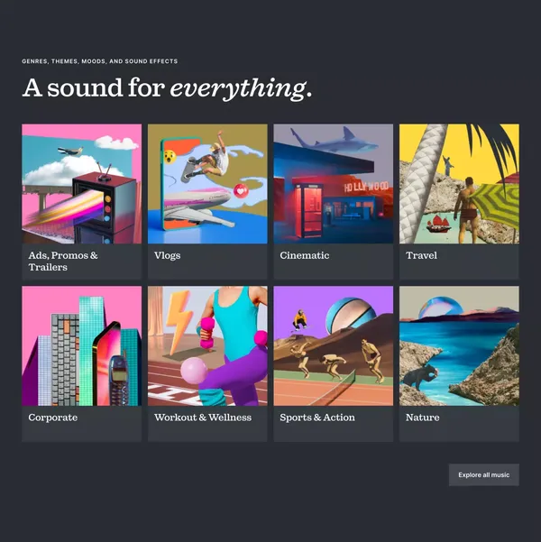 Bring your story to life | Music & SFX for videos | Epidemic Sound - Landing design inspiration