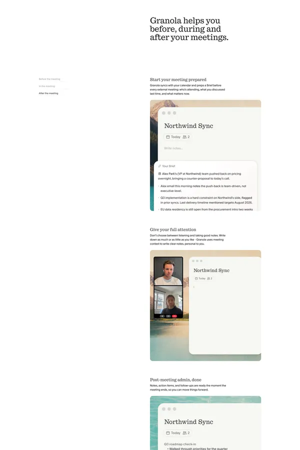 Granola — The AI Notepad for back-to-back meetings - Landing design inspiration