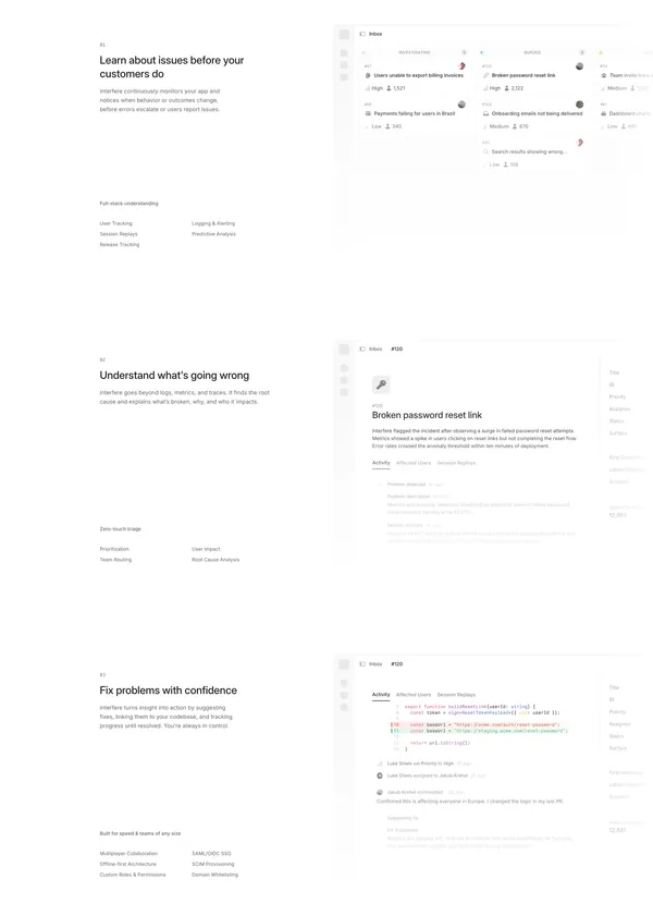 Interfere › Build software that never breaks - Landing design inspiration