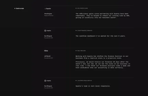 Quanta - Real-time accounting, purpose-built for software companies. - Landing design inspiration