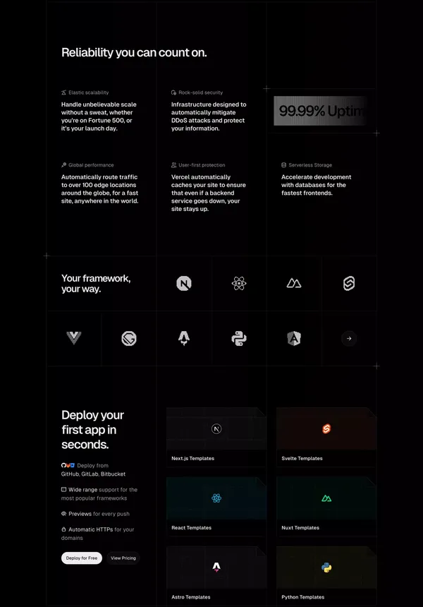 Vercel: Develop. Preview. Ship. For the best frontend teams - Landing design inspiration