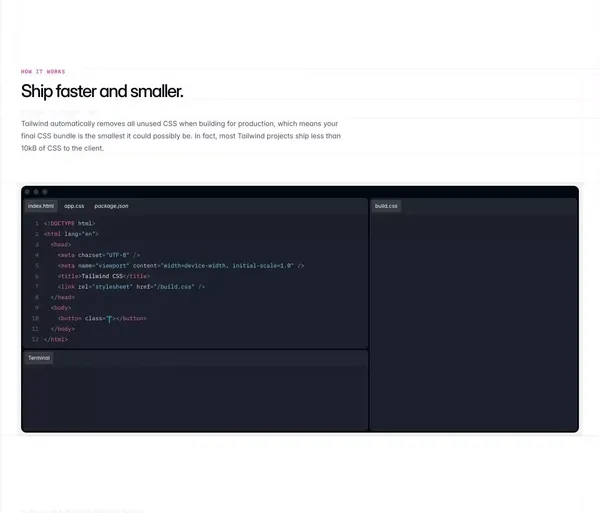 Tailwind CSS - Rapidly build modern websites without ever leaving your HTML. - Landing design inspiration