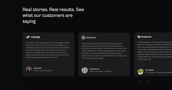 Finofo | Automate AP, Treasury & Global Receivables in One Platform - Landing design inspiration