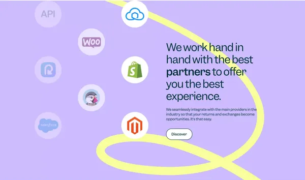 Increase your sales with instant returns and exchanges - Landing design inspiration