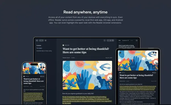 Readwise Reader | The first read-it-later app built for power readers. - Landing design inspiration