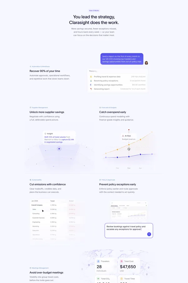 Clarasight – The AI Platform for Enterprise Travel & Expense - Landing design inspiration