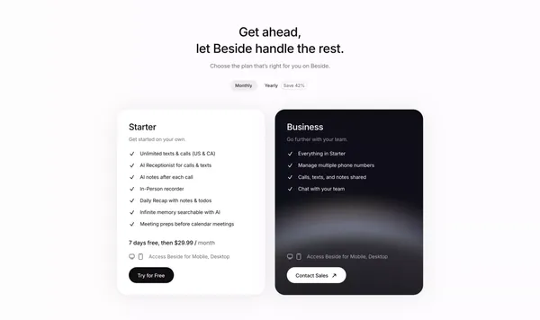 Beside - Landing design inspiration