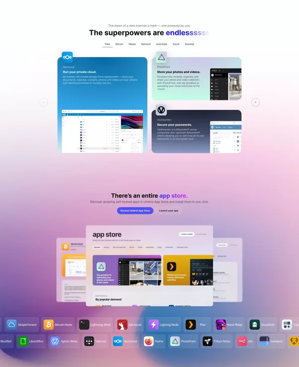 Umbrel — The ultimate home server and OS for self-hosting - Landing design inspiration