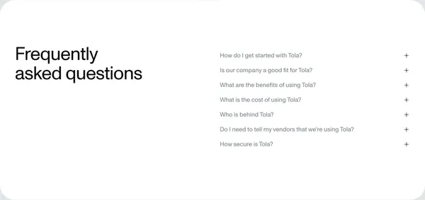 Tola - Accounts payable, accounts receivable and cash flow management - Landing design inspiration