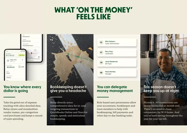 Relay | Online Business Banking | On The Money, All The Time - Landing design inspiration