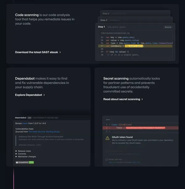 GitHub: Let’s build from here · GitHub - Landing design inspiration
