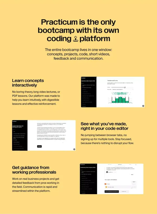 Practicum: online part-time coding bootcamps | Software Engineering, Data Analytics, Data Science, QA Engineering - Landing design inspiration
