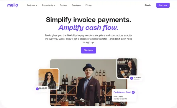 Pay & Get Paid: Easy Bill Paying Service for Businesses | Melio - Landing design inspiration